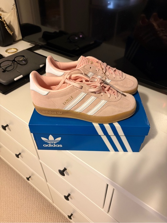 adidas Shoes - adidas Pink Suede Gazelle Sneakers with White Stripes